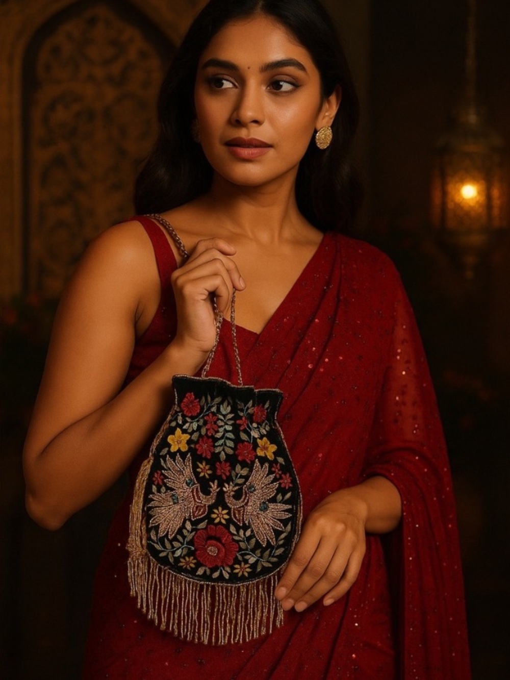 NEW RAMLA Handmade Embroidered Fringe Beaded Mumbai Bag